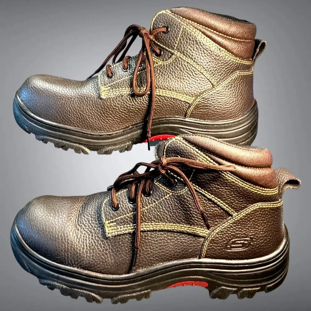 NWOT Men's 12W SKECHERS WORK Brown Leather BurginTarlac Steel Toe Work Boots